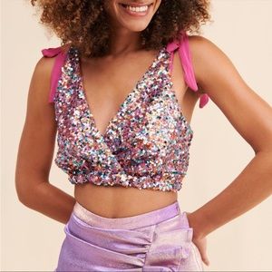NEW Free People Big Night Sequin Crop Top Pink Taylor Swift Eras Tour